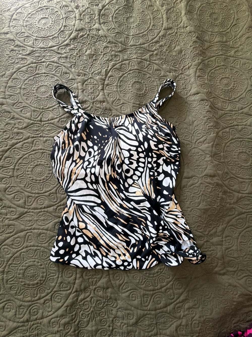 Maxine of Hollywood Size 16 Animal Print Tankini Swim Top